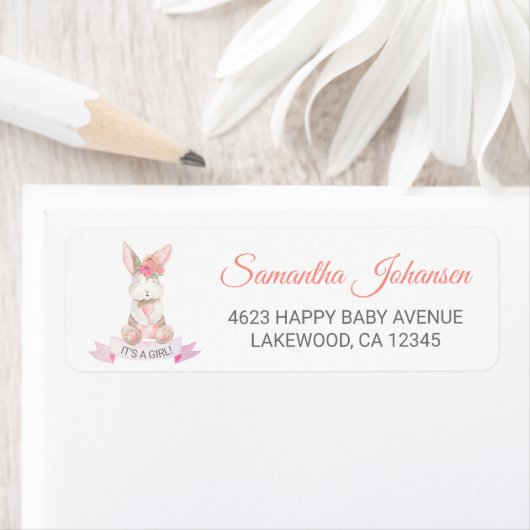 Sweet Bunny Floral Baby shower Return Address Etiket (Insitu)