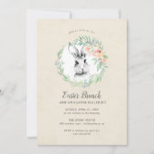 Sweet Bunny Floral krans Pasen Brunch Party Kaart (Voorkant)
