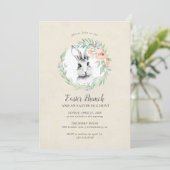 Sweet Bunny Floral krans Pasen Brunch Party Kaart (Staand voorkant)