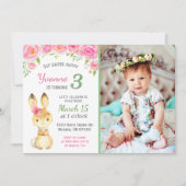 Sweet Bunny Floral Roze Meisje Verjaardagsfeestfot Kaart (Voorkant)