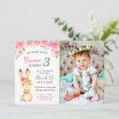 Sweet Bunny Floral Roze Meisje Verjaardagsfeestfot Kaart (Staand voorkant)