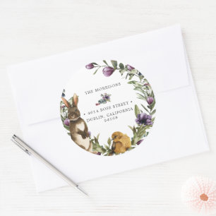 Sweet Bunny Floral Wreath Easter Return Address Ronde Sticker