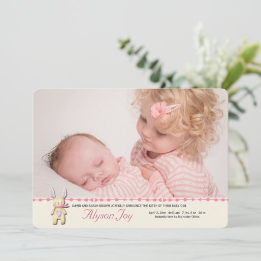 Sweet Bunny Foto geboortedatum Aankondiging (Staand voorkant)