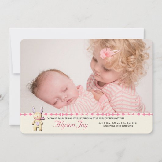 Sweet Bunny Foto geboortedatum Aankondiging (Voorkant)