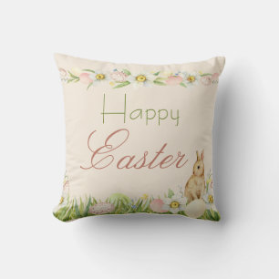 Sweet Bunny Happy Easter Floral Waterverf Kussen