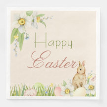 Sweet Bunny Happy Easter Floral Waterverf