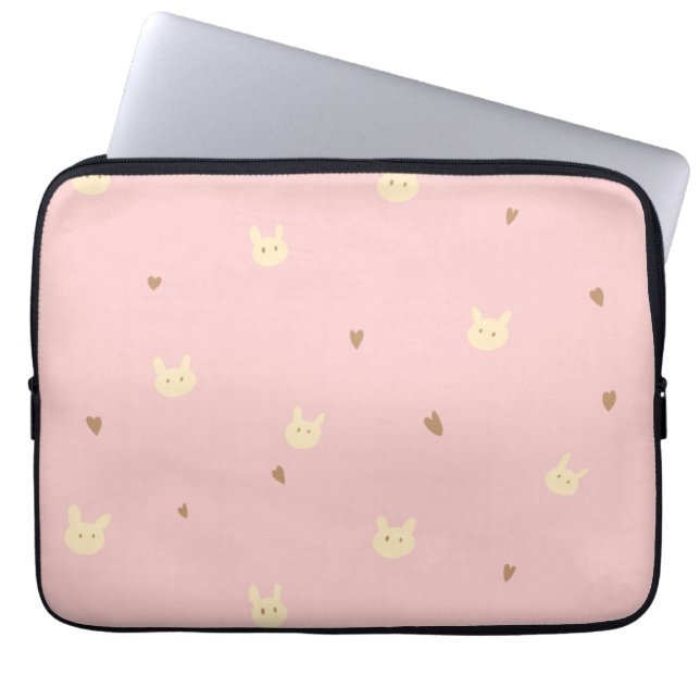 Sweet Bunny & Hearts Seamless Pattern – Cute Pink  Laptop Sleeve (Voorkant)