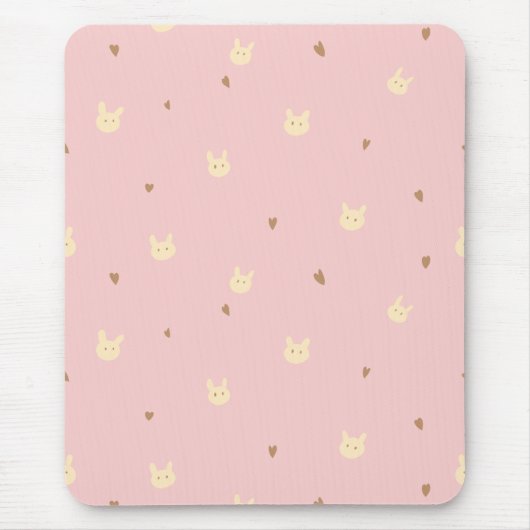 Sweet Bunny & Hearts Seamless Pattern – Cute Pink  Muismat (Voorkant)