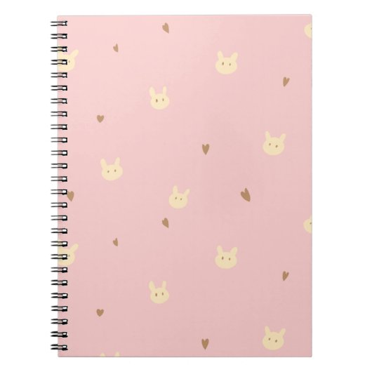 Sweet Bunny & Hearts Seamless Pattern – Cute Pink  Notitieboek (Voorkant)