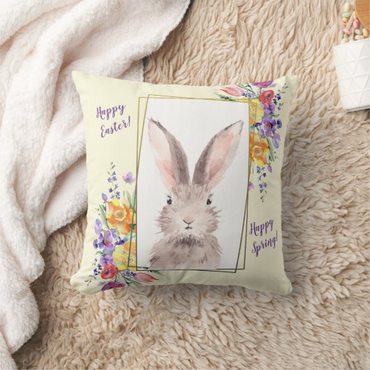 Sweet Bunny in Gold Lijst Brightly gekleurde bloem Kussen (Deken)