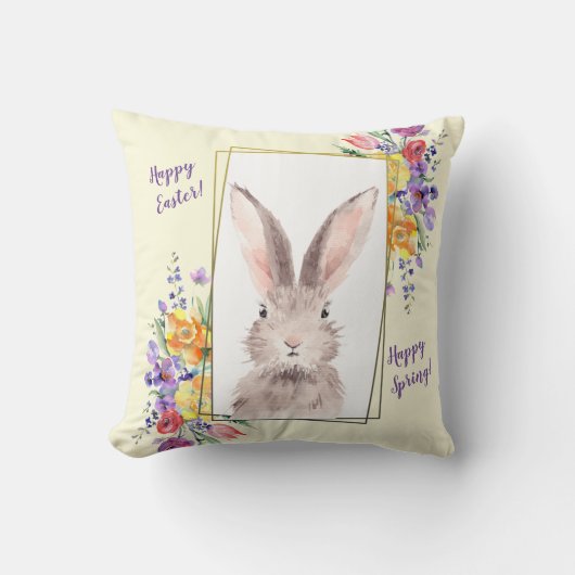 Sweet Bunny in Gold Lijst Brightly gekleurde bloem Kussen (Voorkant)