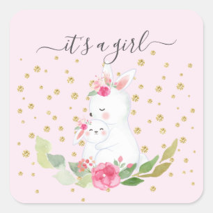 Sweet Bunny It'a Girl Favor Sticker