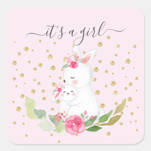 Sweet Bunny It'a Girl Favor Sticker (Voorkant)