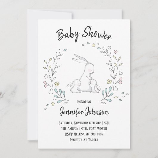 Sweet Bunny Love Twins Baby shower Kaart (Voorkant)