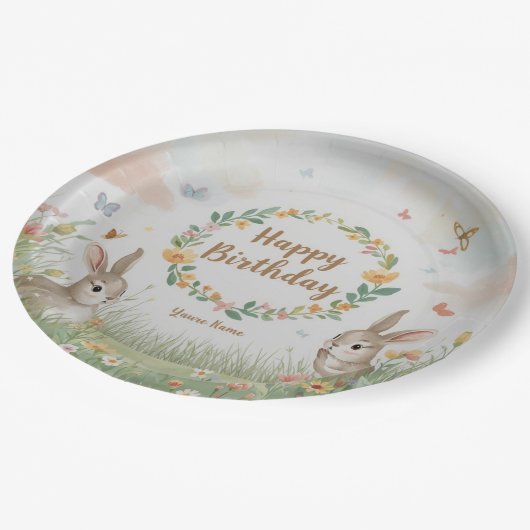 Sweet Bunny Meadow Birthday Party Paper Plate – Cu Papieren Bordje (Gekanteld)
