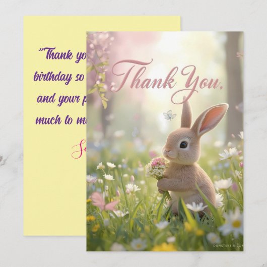 Sweet Bunny Meadow Verjaardag Bedankt Kaart (Voorkant / Achterkant)
