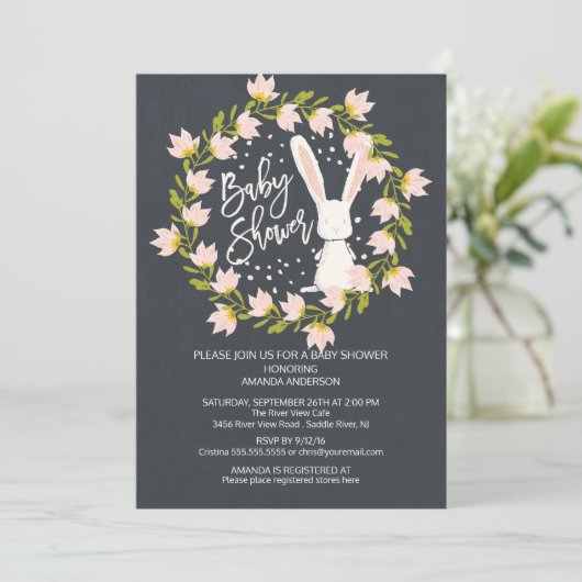 Sweet Bunny Meisjes Baby shower Uitnodiging (Staand voorkant)