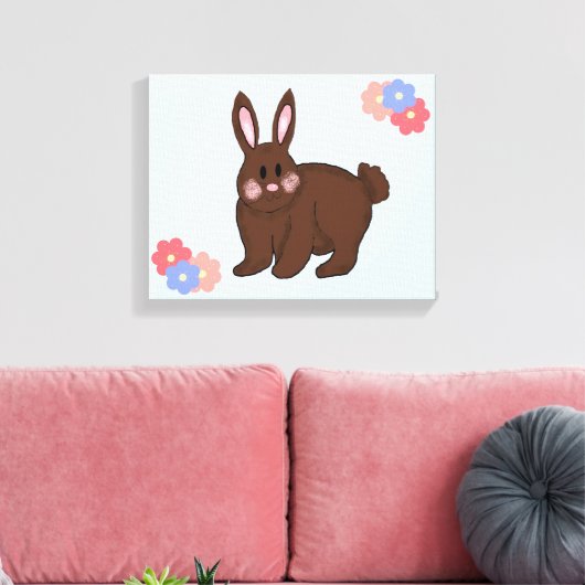 Sweet Bunny met Flowers Canvas Afdruk (Insitu (Woonkamer))