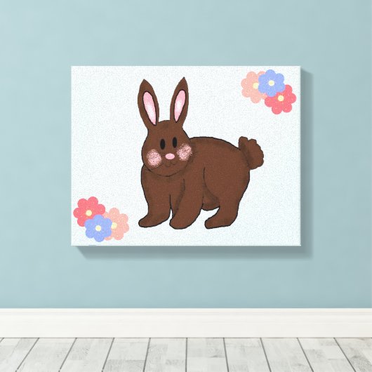 Sweet Bunny met Flowers Canvas Afdruk (Insitu (Houten vloer))