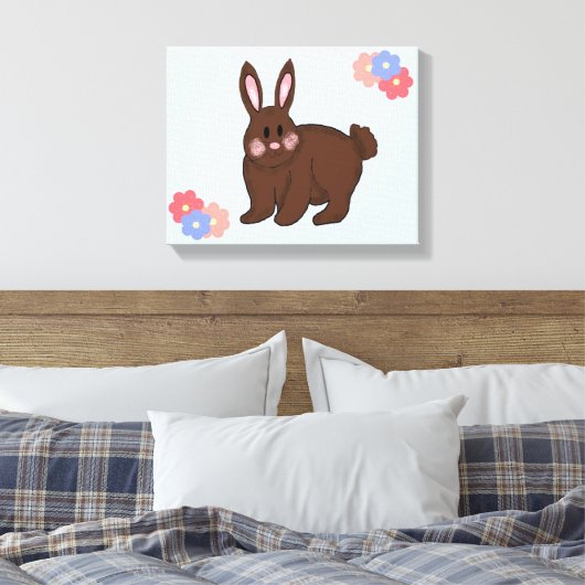 Sweet Bunny met Flowers Canvas Afdruk (Insitu (Slaapkamer))
