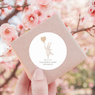 Sweet Bunny met Heart Balloon Baby Sprinkle Date Ronde Sticker