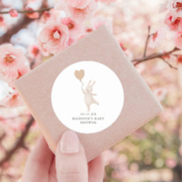 Sweet Bunny met Heart Balloon Datum Baby shower Ronde Sticker