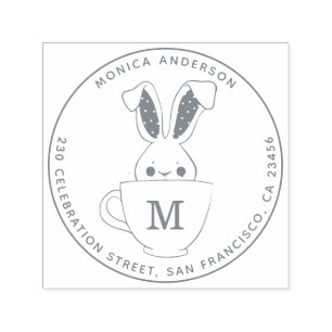 Sweet Bunny Monogram Ronde Naam Retouradres Zelfinktende Stempel