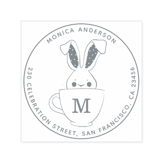 Sweet Bunny Monogram Ronde Naam Retouradres Zelfinktende Stempel (Design)
