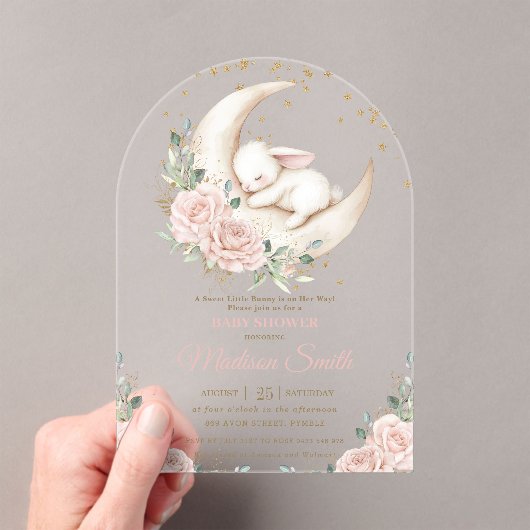 Sweet Bunny Pink Blush Floral Baby shower Arch Acryl Uitnodigingen (Insitu (Draagbaar))