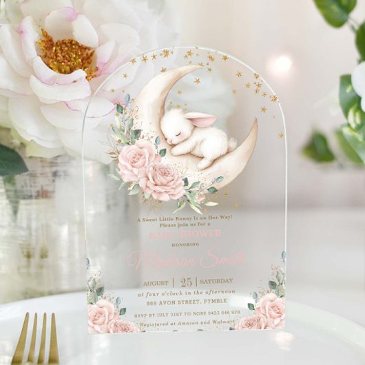 Sweet Bunny Pink Blush Floral Baby shower Arch Acryl Uitnodigingen