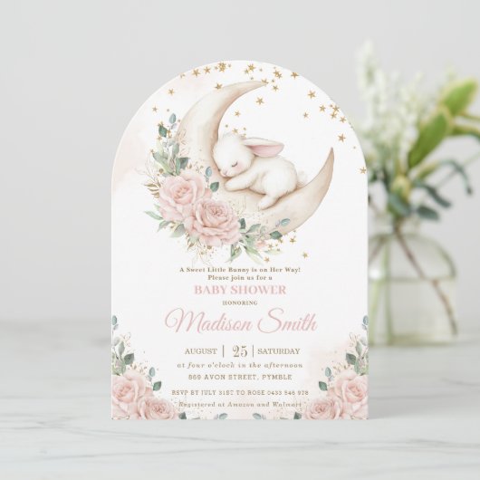 Sweet Bunny Pink Blush Floral Baby shower Arch Kaart (Staand voorkant)