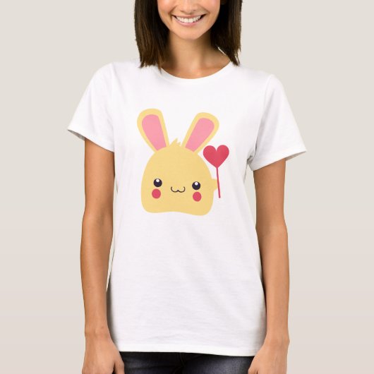 Sweet Bunny Rabbit Face die een hart vasthoudt op T-shirt (Voorkant)