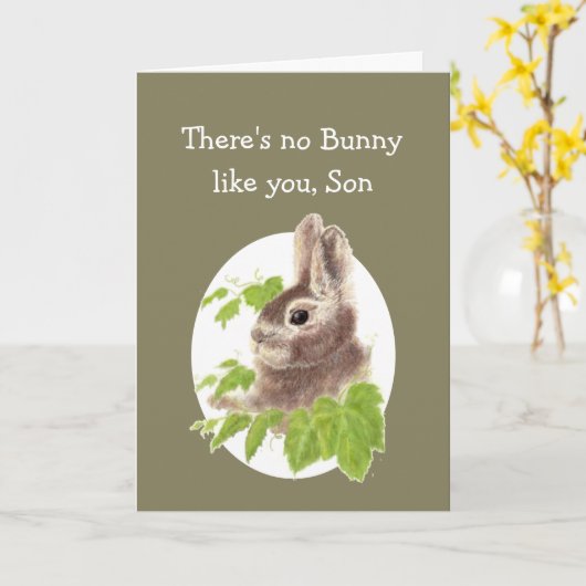 Sweet Bunny Rabbit Fun Birthday Son of Custom Kaart (Gele Bloem)