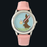 Sweet Bunny Rabbit - Gepersonaliseerd Horloge<br><div class="desc">Het horloge van dit schattige kind heeft een mooie vectorillustratie van een konijnenkonijn met een bloemetje en kan worden gepersonaliseerd met de naam,  het monogram,  het initiaal of elke tekst naar keuze van uw kind voor een perfect aangepast cadeau.</div>