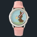 Sweet Bunny Rabbit - Gepersonaliseerd Horloge<br><div class="desc">Het horloge van dit schattige kind heeft een mooie vectorillustratie van een konijnenkonijn met een bloemetje en kan worden gepersonaliseerd met de naam,  het monogram,  het initiaal of elke tekst naar keuze van uw kind voor een perfect aangepast cadeau.</div>