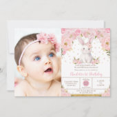 Sweet Bunny Rabbit Pink 1st 2nd 3rd Birthday Photo Kaart (Voorkant)