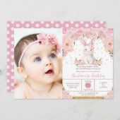 Sweet Bunny Rabbit Pink 1st 2nd 3rd Birthday Photo Kaart (Voorkant / Achterkant)