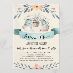 Sweet Bunny Rabbits Couples Shower Invitation Kaart