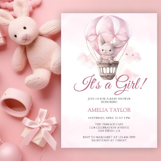 Sweet Bunny Schattig Baby Girl Shower Uitnodiging