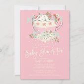 Sweet Bunny Tea Roze Meisjes Baby Douche Uitnodigi Kaart (Voorkant)