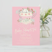 Sweet Bunny Tea Roze Meisjes Baby Douche Uitnodigi Kaart (Staand voorkant)