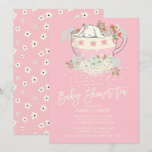 Sweet Bunny Tea Roze Meisjes Baby Douche Uitnodigi Kaart