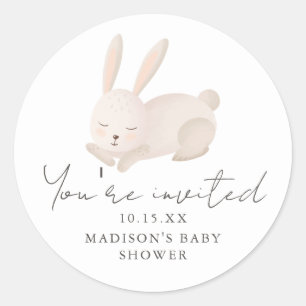Sweet Bunny U wordt uitgenodigd het Baby shower va Ronde Sticker