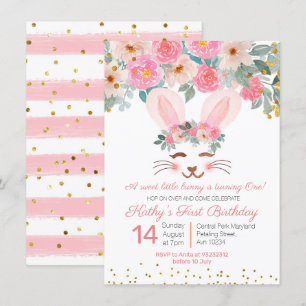 Sweet Bunny uitnodiging voor eerste verjaardag, fl