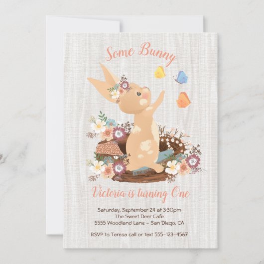Sweet Bunny verjaardagsfeestje uitnodigingen (Voorkant)