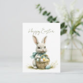Sweet Bunny Waterverf Floral Easter Feestdagenkaart (Staand voorkant)