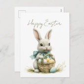 Sweet Bunny Waterverf Floral Easter Feestdagenkaart (Voorkant / Achterkant)