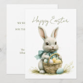 Sweet Bunny Waterverf Floral Easter Feestdagenkaart (Voorkant / Achterkant)