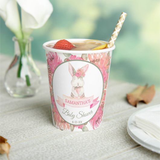 Sweet Bunny Waterverf Flowers Baby shower Papieren Bekers (Insitu)