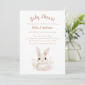 Sweet Bunny Waterverf Pink Flower Baby shower Kaart (Staand voorkant)